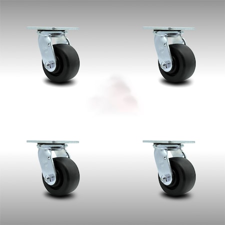 Service Caster 4 Inch SS Polyolefin Swivel Caster Set with Roller Bearing and Swivel Lock SCC SCC-SS30S420-POR-BSL-4